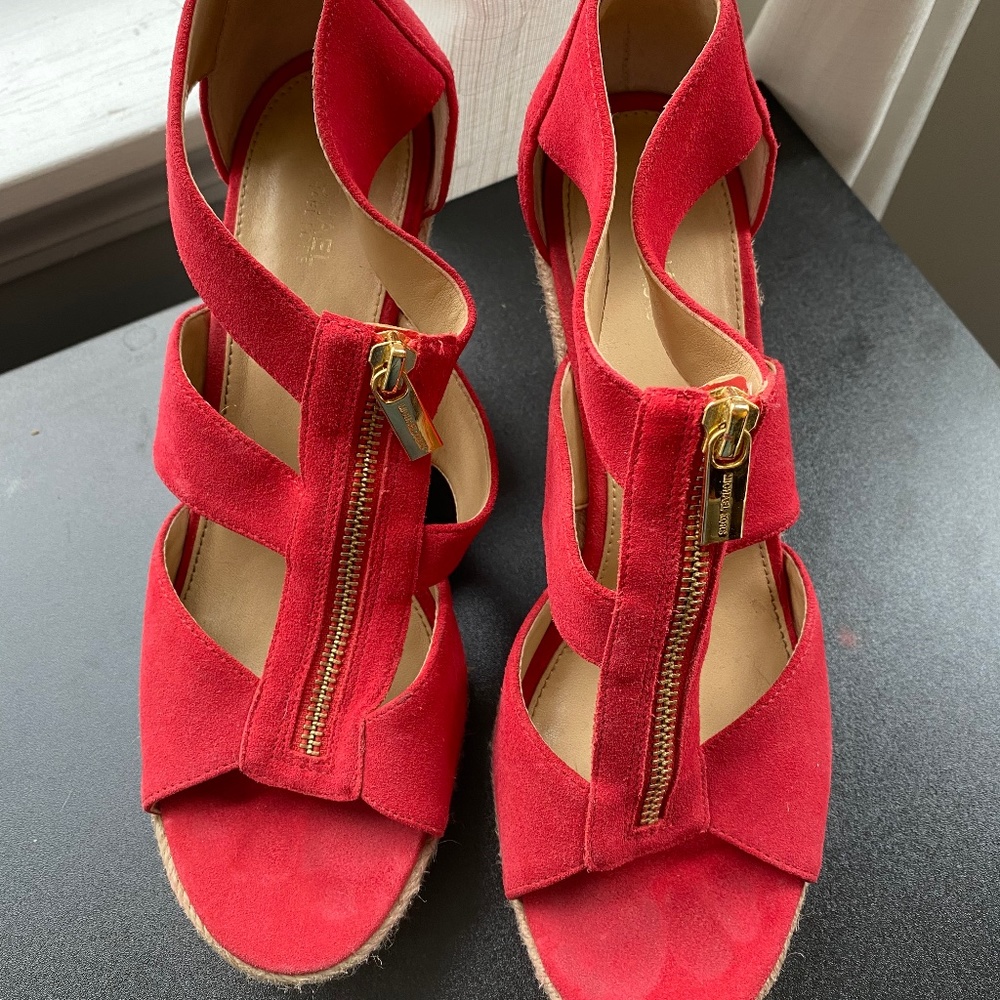 Michael Kors Damita platform wedge espadrille suede sandals red size 8.5